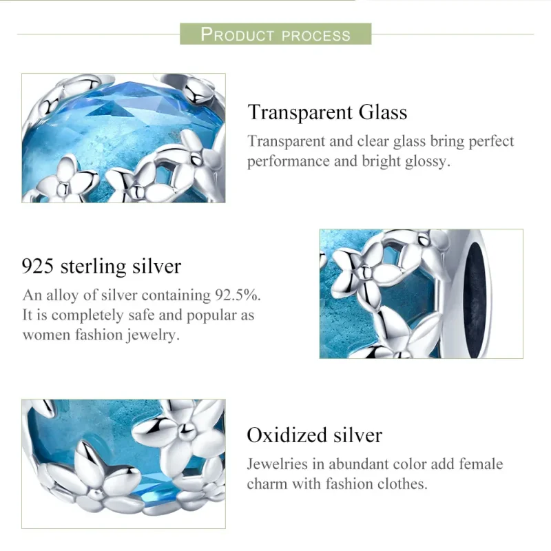 (bilde for) Pandora Style Silver Aquamarine Daisy's Confession Charm - SCC878 - Vis 7
