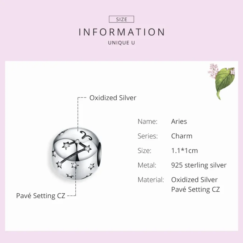 (bilde for) Pandora Style Silver Aries Charm - SCC1218-1 - Vis 3