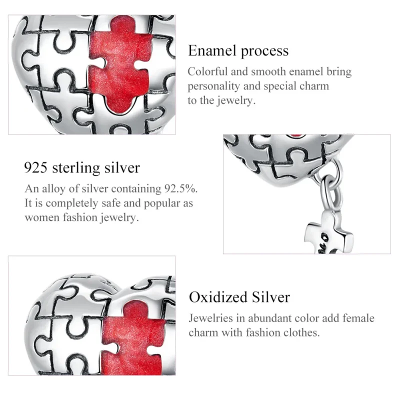 (bilde for) Pandora Style Silver Autism Charm - SCC1635 - Vis 5