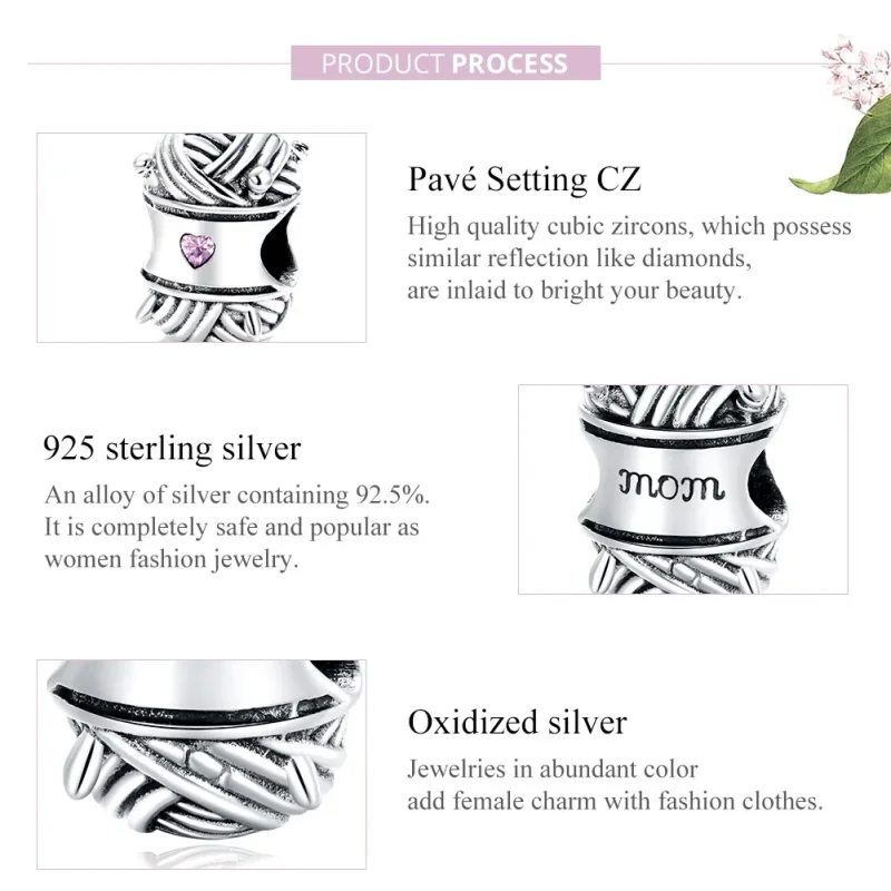 (bilde for) Pandora Style Silver Ball of Garn Charm - SCC1654 - Vis 8