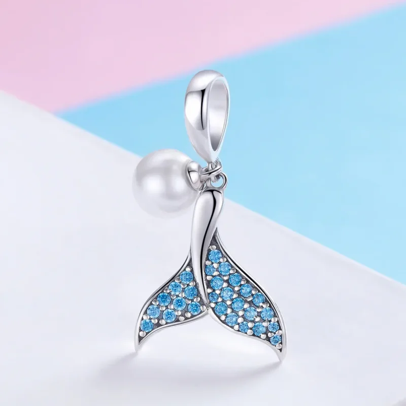 (bilde for) Pandora Style Silver Beaded Mermaid Tail Charm - SCC877 - Vis 2