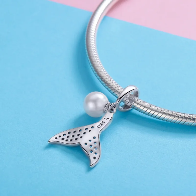 (bilde for) Pandora Style Silver Beaded Mermaid Tail Charm - SCC877 - Vis 4