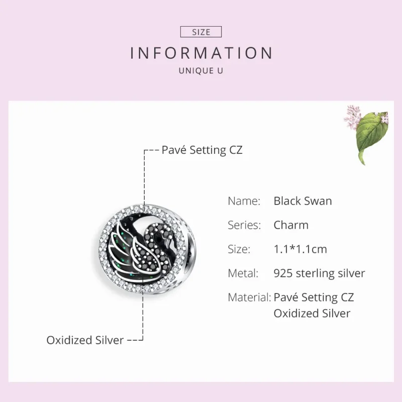 (bilde for) Pandora Style Silver Black Swan Charm - SCC1342 - Vis 7