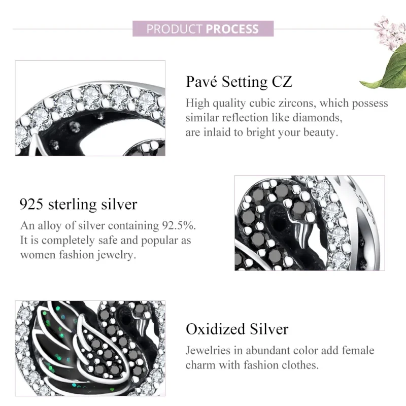 (bilde for) Pandora Style Silver Black Swan Charm - SCC1342 - Vis 8