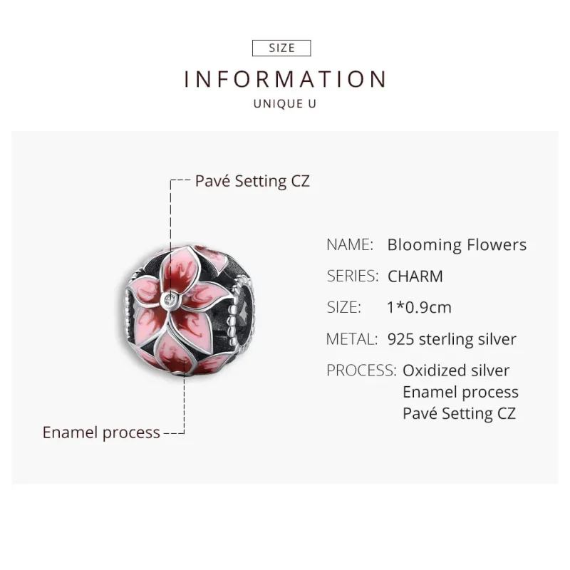 (bilde for) Pandora Style Silver Blooming Flower Charm - SCC1707 - Vis 8