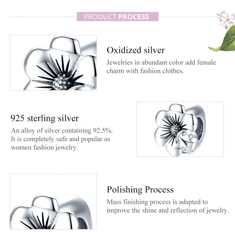 (bilde for) Pandora Style Silver Blooming Flower Charm - SCC1722 - Vis 7