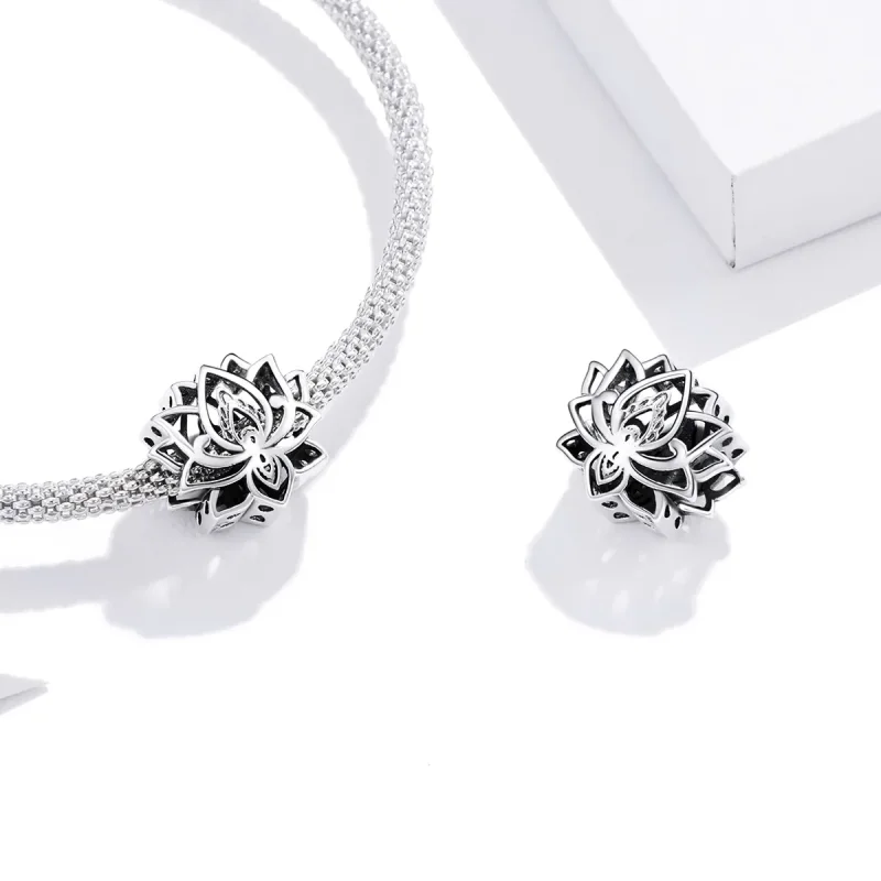 (bilde for) Pandora Style Silver Blooming Lotus Charm - SCC1724 - Vis 4