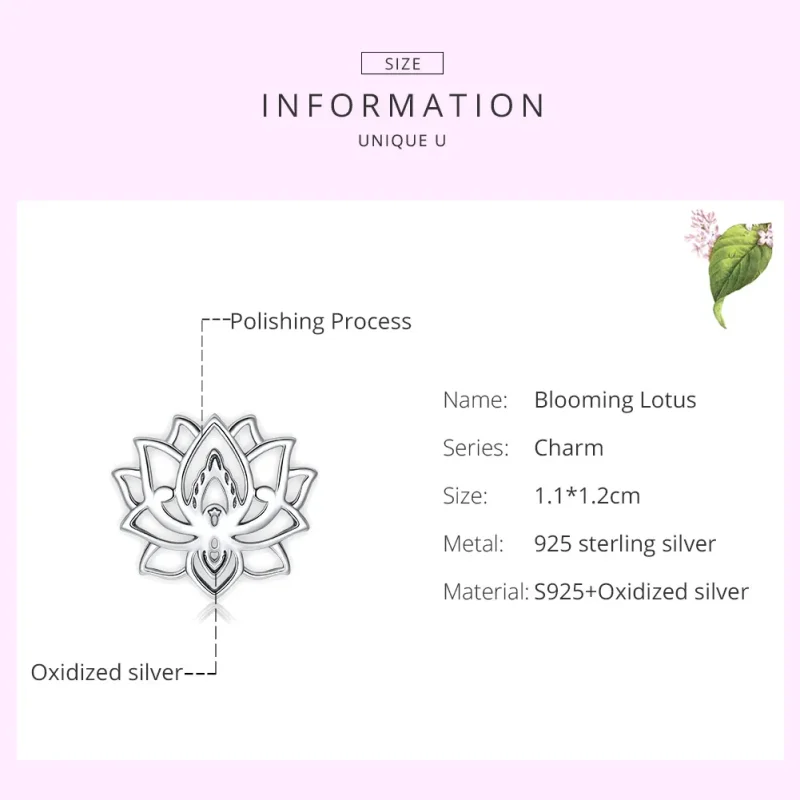 (bilde for) Pandora Style Silver Blooming Lotus Charm - SCC1724 - Vis 6