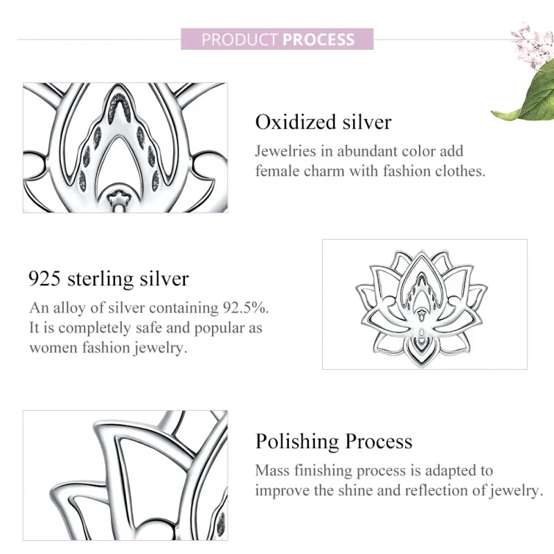 (bilde for) Pandora Style Silver Blooming Lotus Charm - SCC1724 - Vis 7