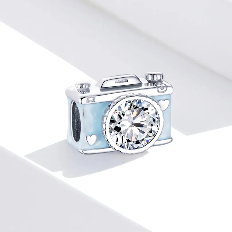 (bilde for) Pandora Style Silver Blue Camera Charm - BSC264 - Vis 2