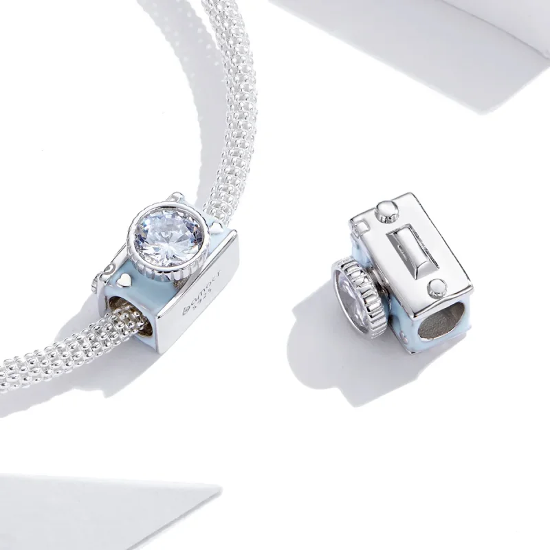 (bilde for) Pandora Style Silver Blue Camera Charm - BSC264 - Vis 4