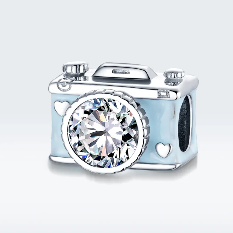 (bilde for) Pandora Style Silver Blue Camera Charm - BSC264 - Vis 5