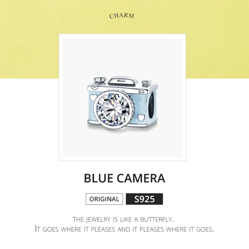 (bilde for) Pandora Style Silver Blue Camera Charm - BSC264 - Vis 6
