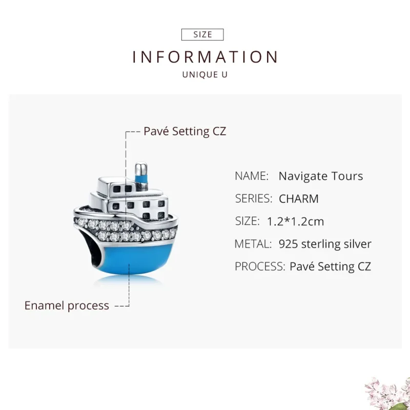 (bilde for) Pandora Style Silver Blue Cruise Ship Charm - SCC1379 - Vis 7