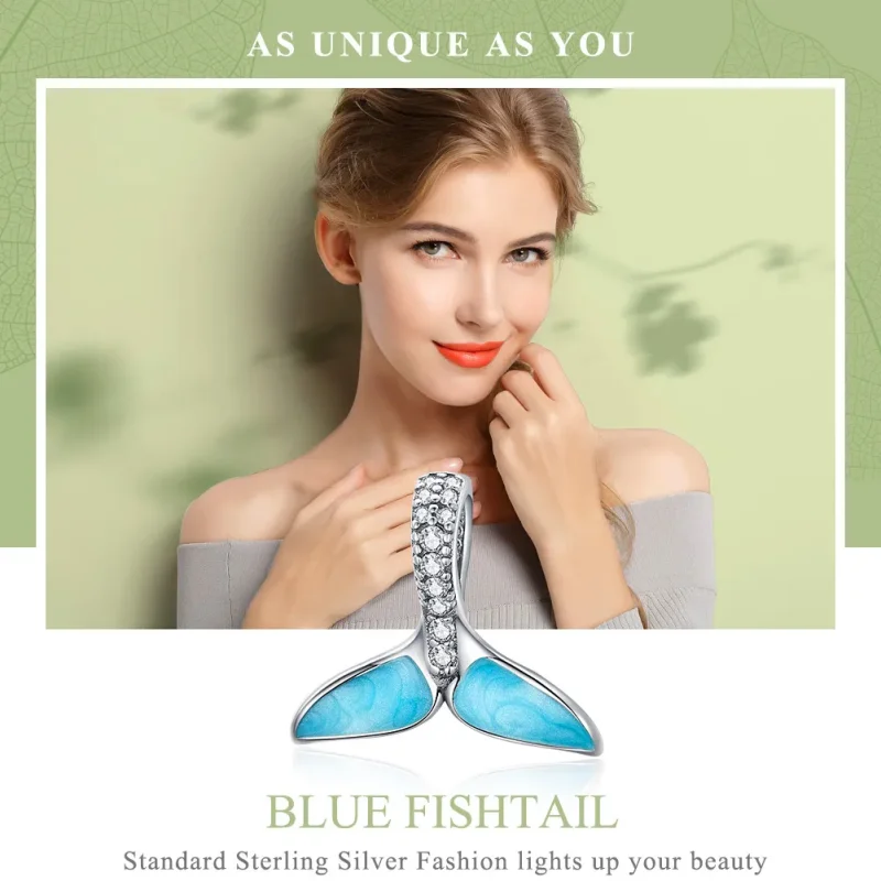 (bilde for) Pandora Style Silver Blue Fishtail Charm - SCC1067 - Vis 2