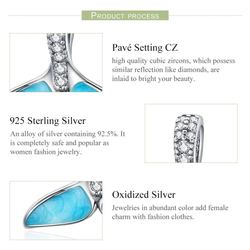(bilde for) Pandora Style Silver Blue Fishtail Charm - SCC1067 - Vis 5