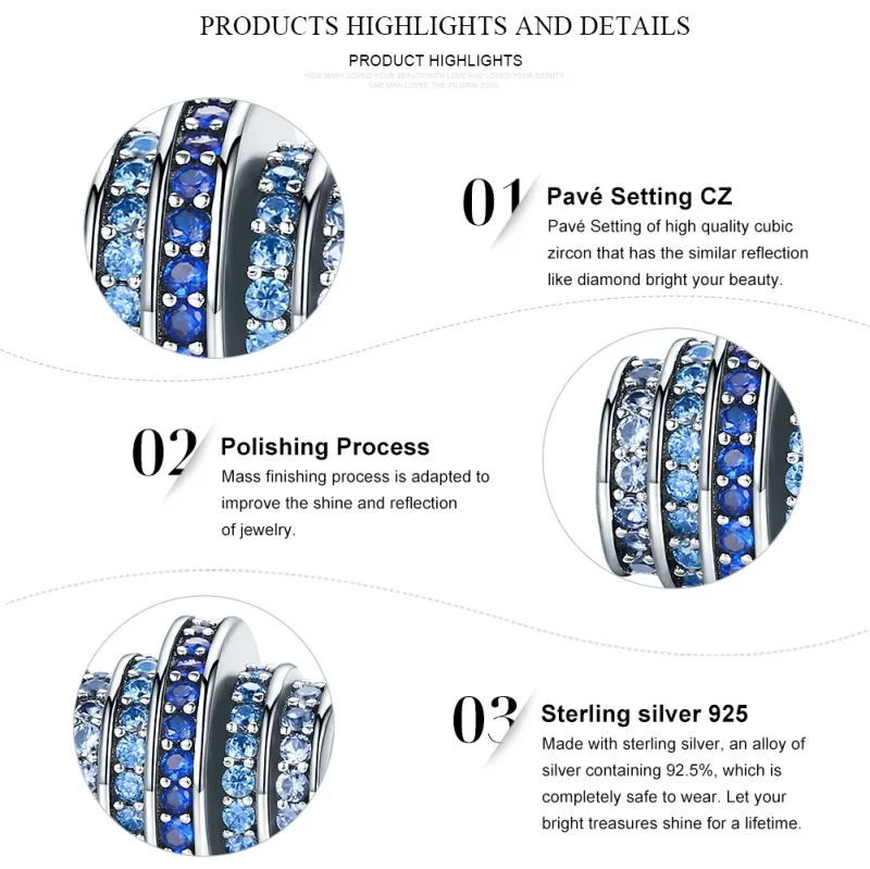 (bilde for) Pandora Style Silver Blue Rhythm Charm - SCC129 - Vis 5