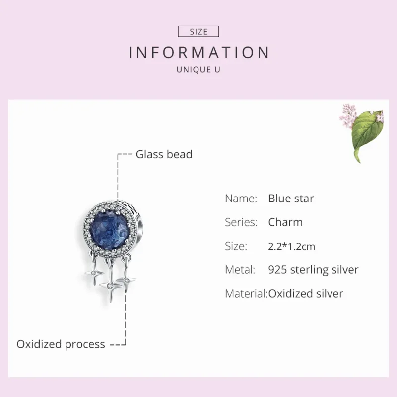 (bilde for) Pandora Style Silver Blue Star Charm - SCC1432 - Vis 7