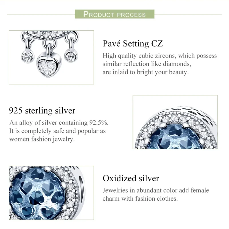 (bilde for) Pandora Style Silver Bright Crystal Heart Charm - SCC724 - Vis 7