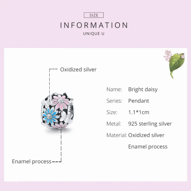 (bilde for) Pandora Style Silver Bright Daisies Charm - SCC1837 - Vis 5