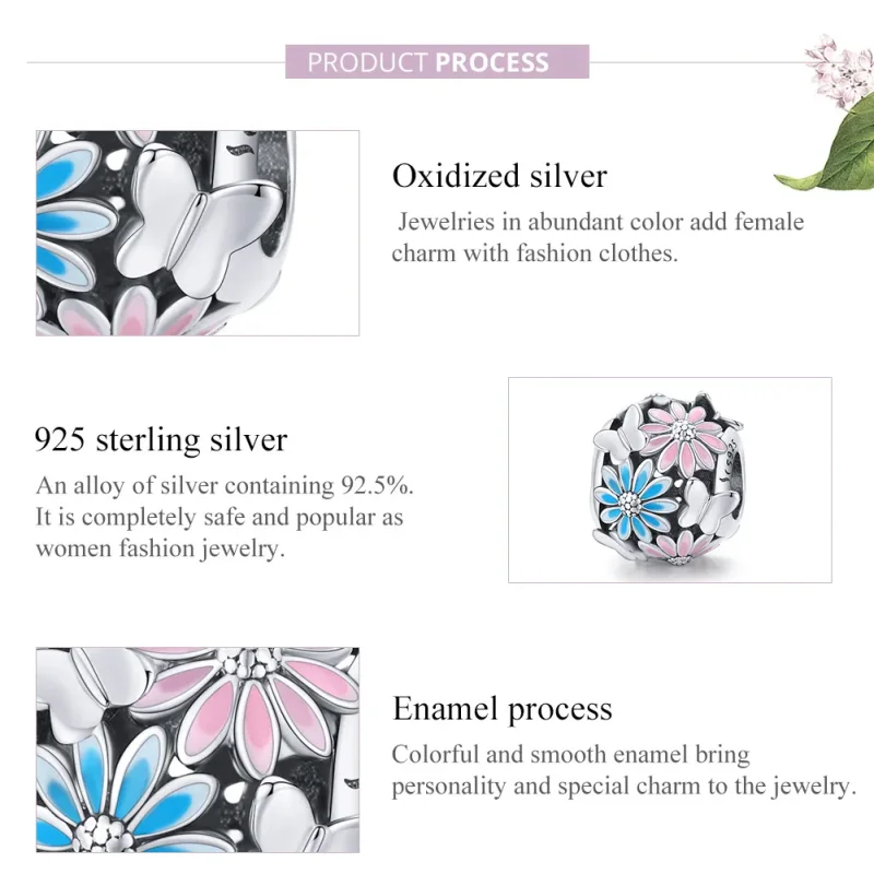 (bilde for) Pandora Style Silver Bright Daisies Charm - SCC1837 - Vis 6