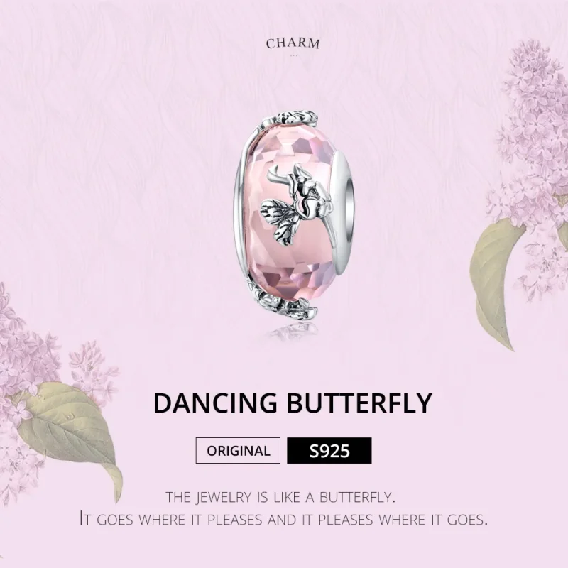 (bilde for) Pandora Style Silver Butterfly Murano Glass Charm - SCC1285 - Vis 2