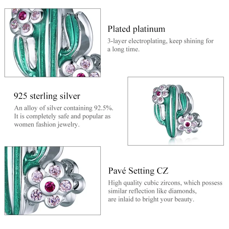 (bilde for) Pandora Style Silver Cactus Charm - BSC261 - Vis 7