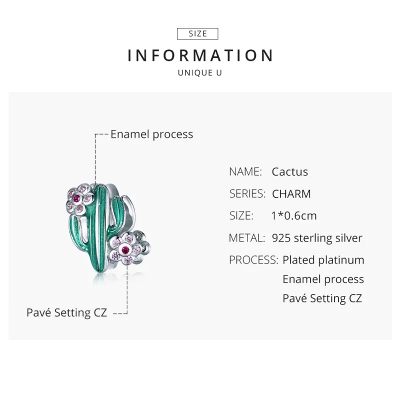 (bilde for) Pandora Style Silver Cactus Charm - BSC261 - Vis 8