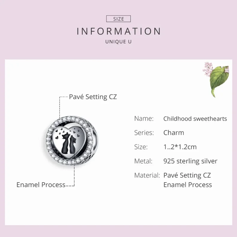 (bilde for) Pandora Style Silver Cat Love Charm - SCC1188 - Vis 3