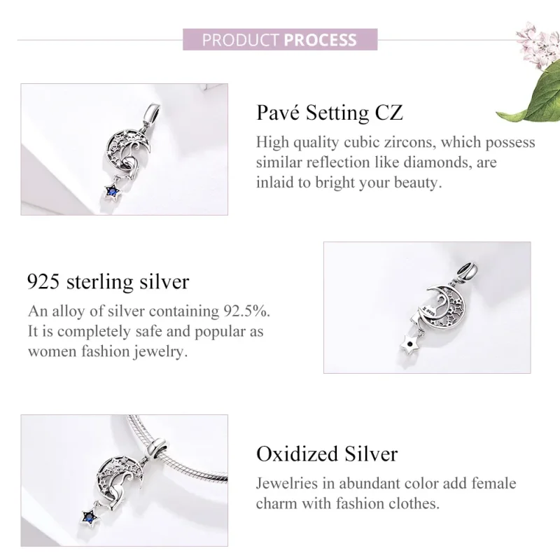 (bilde for) Pandora Style Silver Cat Play with Stars Dingle Charm - SCC1205 - Vis 4