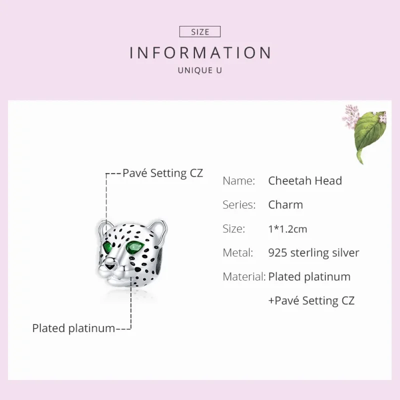 (bilde for) Pandora Style Silver Cheetah Head Charm - SCC1675 - Vis 7