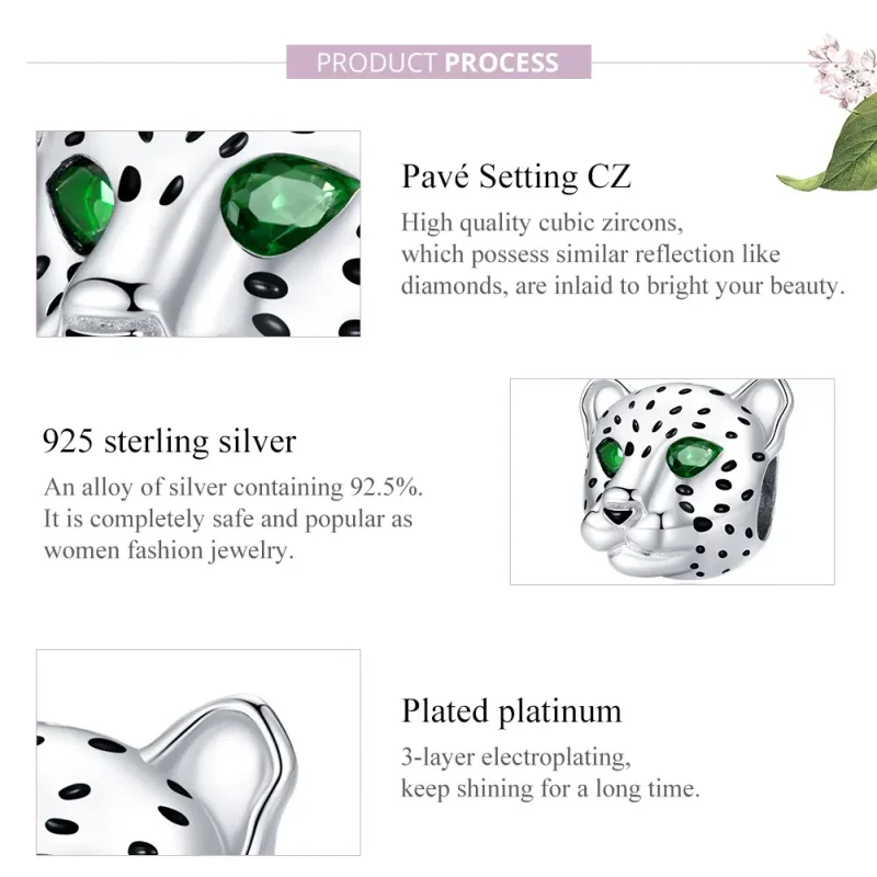 (bilde for) Pandora Style Silver Cheetah Head Charm - SCC1675 - Vis 8