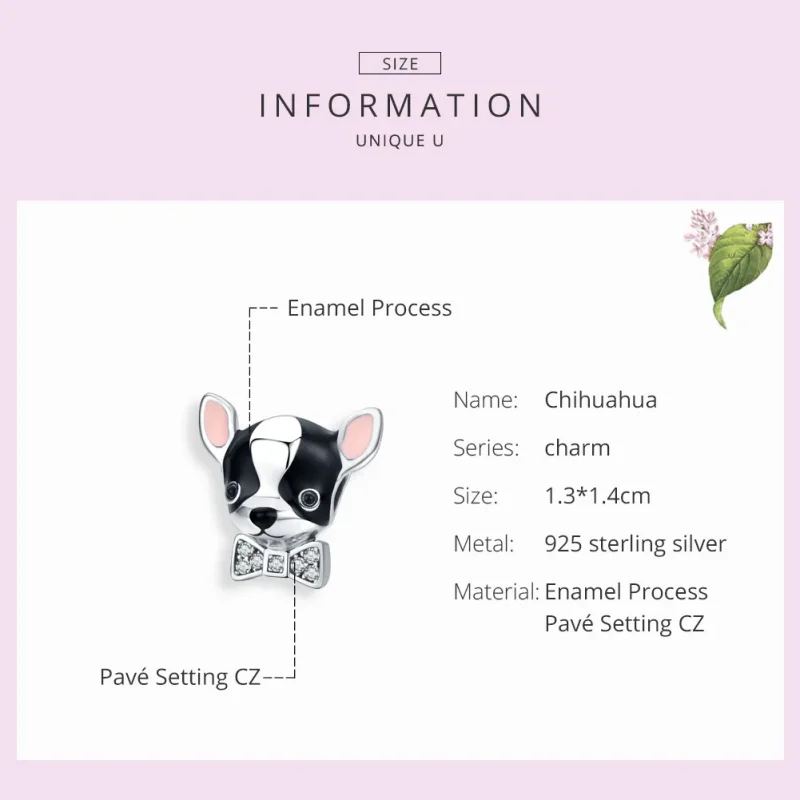 (bilde for) Pandora Style Silver Chihuahua Charm - SCC1310 - Vis 3