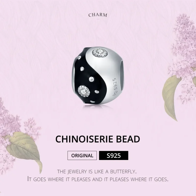 (bilde for) Pandora Style Silver Chinoiserie Yin Yang Charm - BSC192 - Vis 6