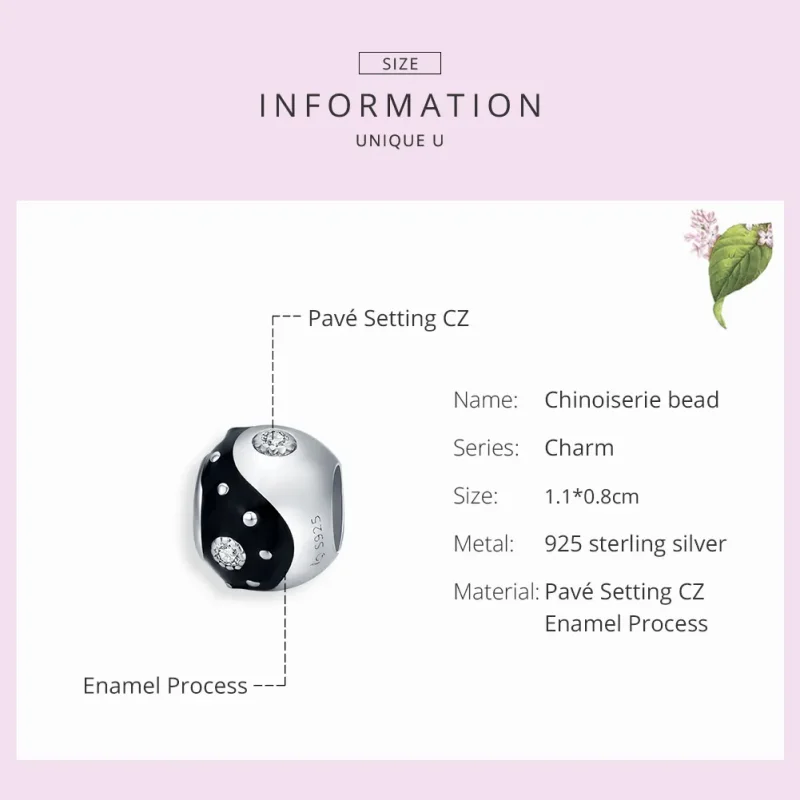 (bilde for) Pandora Style Silver Chinoiserie Yin Yang Charm - BSC192 - Vis 7