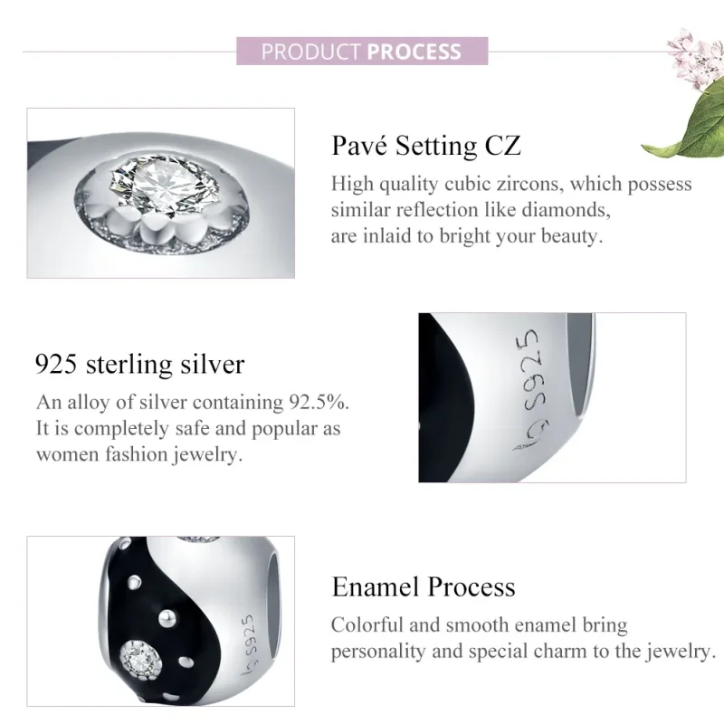 (bilde for) Pandora Style Silver Chinoiserie Yin Yang Charm - BSC192 - Vis 8