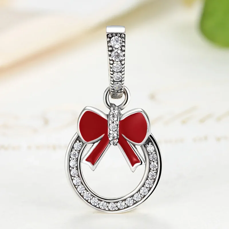 (bilde for) Pandora Style Silver Christmas Wreath Dingle - SCC077 - Vis 3