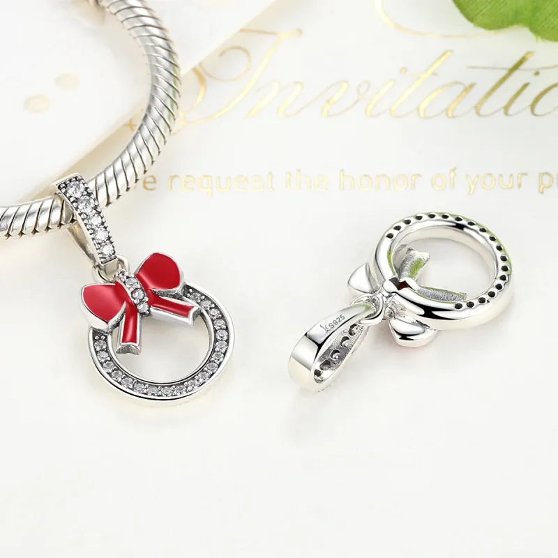 (bilde for) Pandora Style Silver Christmas Wreath Dingle - SCC077 - Vis 4