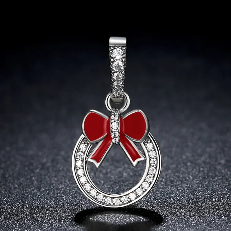 (bilde for) Pandora Style Silver Christmas Wreath Dingle - SCC077 - Vis 5
