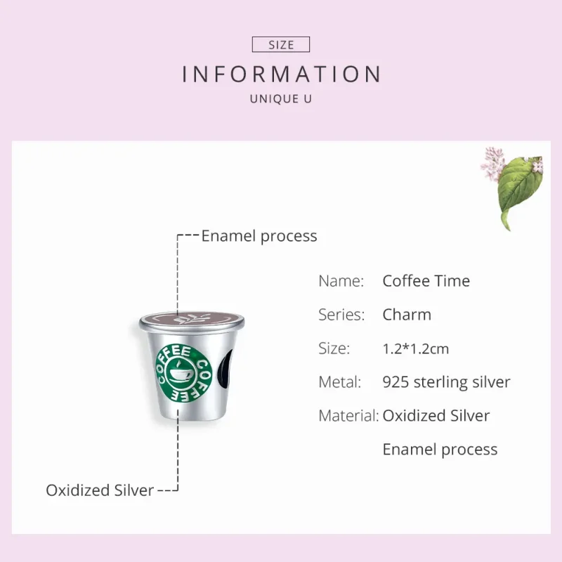 (bilde for) Pandora Style Silver Coffee Time Charm - SCC1545 - Vis 7