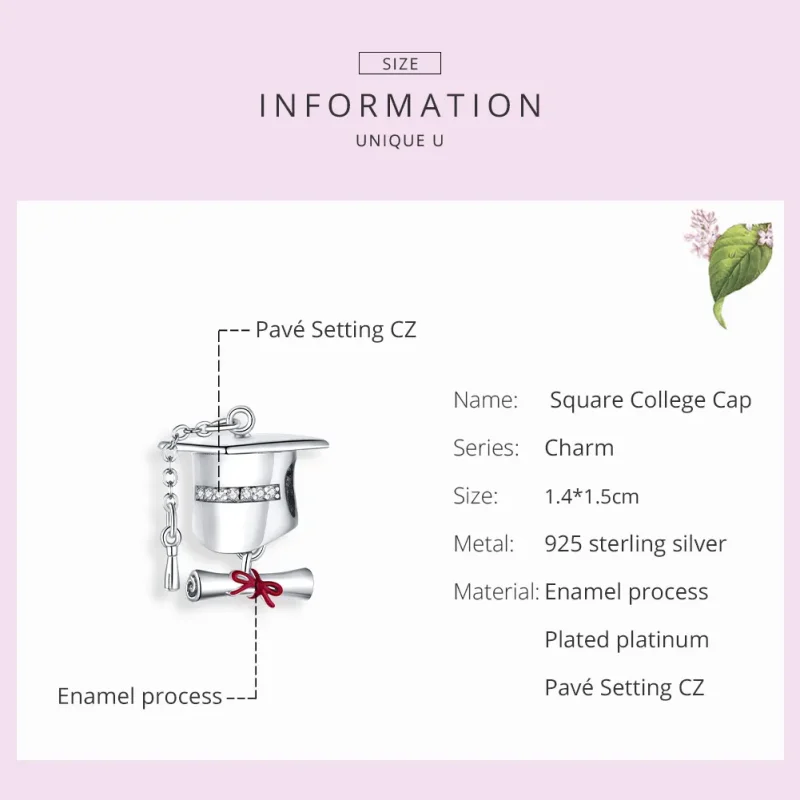 (bilde for) Pandora Style Silver College Graduation Cap Charm - BSC357 - Vis 7