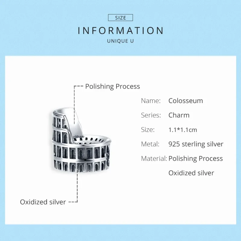 (bilde for) Pandora Style Silver Colosseum Charm - SCC1543 - Vis 6
