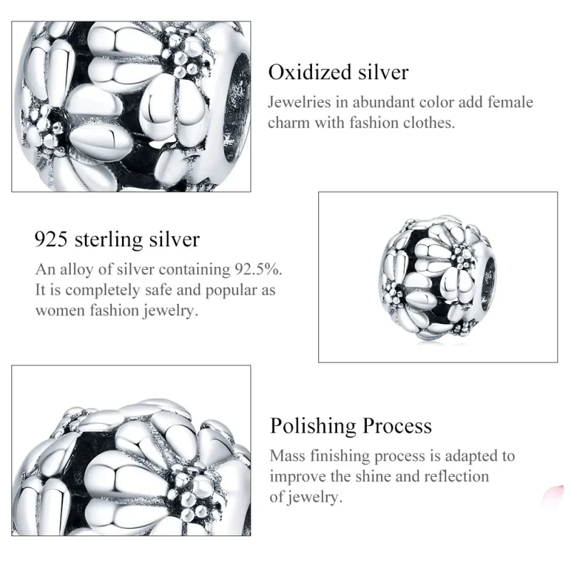 (bilde for) Pandora Style Silver Daisy Charm - SCC1487 - Vis 6
