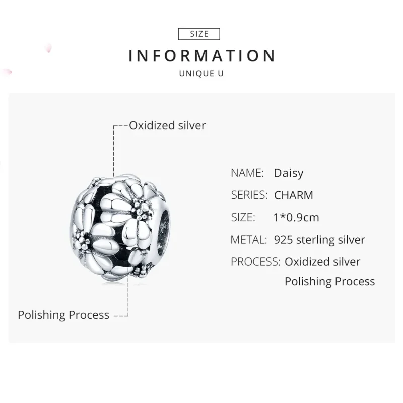 (bilde for) Pandora Style Silver Daisy Charm - SCC1487 - Vis 7