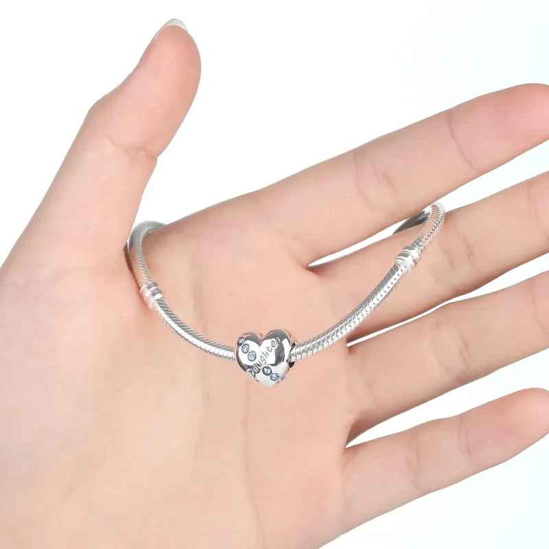 (bilde for) Pandora Style Silver Daughter Heart Charm - SCC007 - Vis 2
