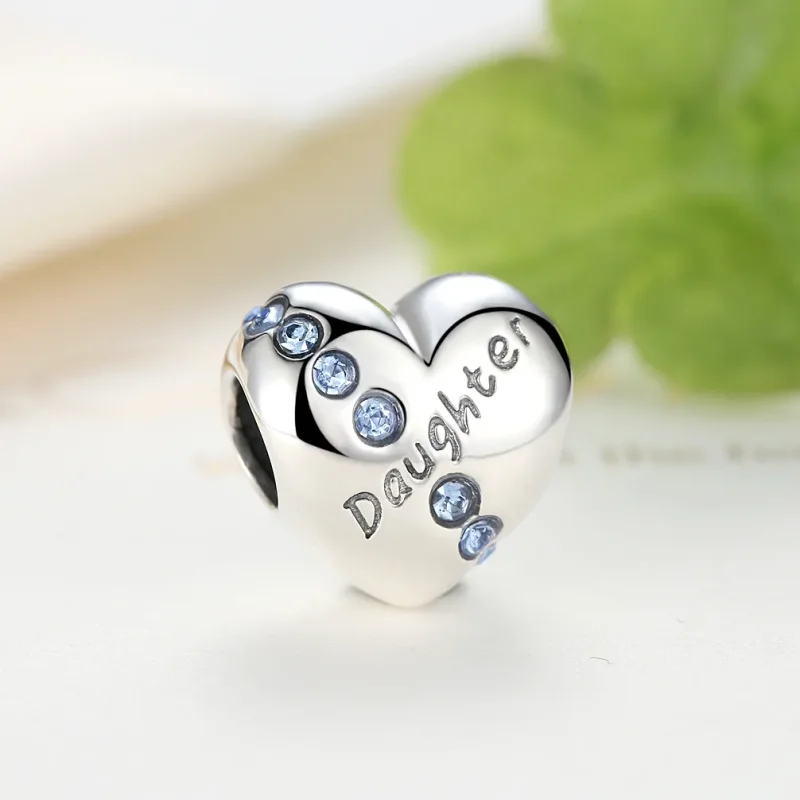 (bilde for) Pandora Style Silver Daughter Heart Charm - SCC007 - Vis 3