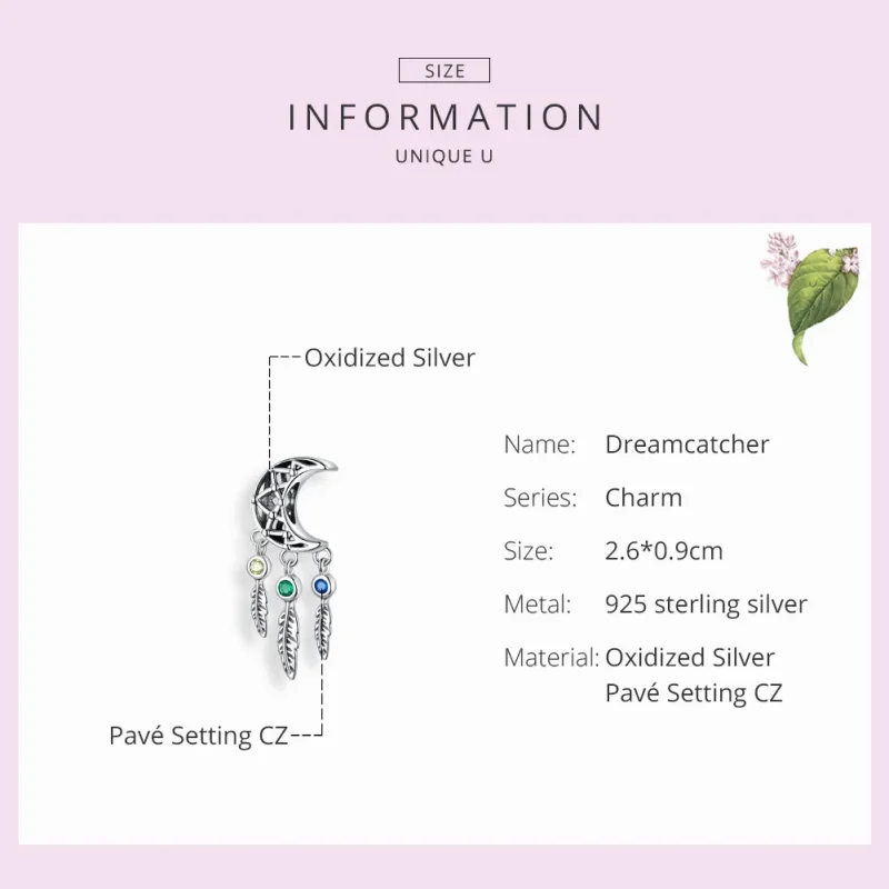 (bilde for) Pandora Style Silver Dreamcatcher Dangle - SCC1232 - Vis 3