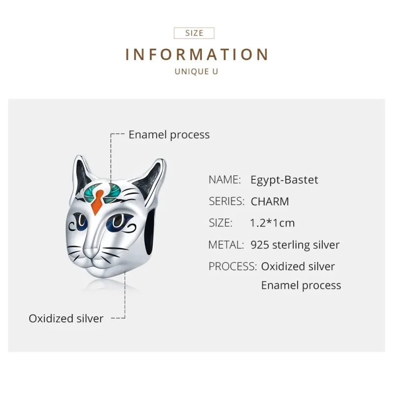 (bilde for) Pandora Style Silver Egypt - Cat God Bastet Charm - SCC1859 - Vis 7