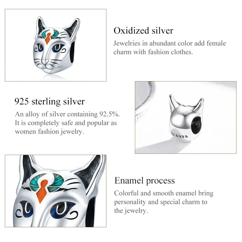 (bilde for) Pandora Style Silver Egypt - Cat God Bastet Charm - SCC1859 - Vis 8