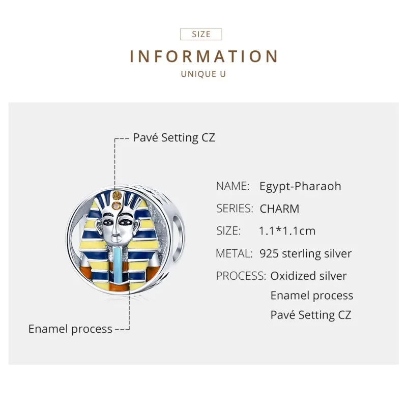 (bilde for) Pandora Style Silver Egypt - Farao Charm - SCC1858 - Vis 6